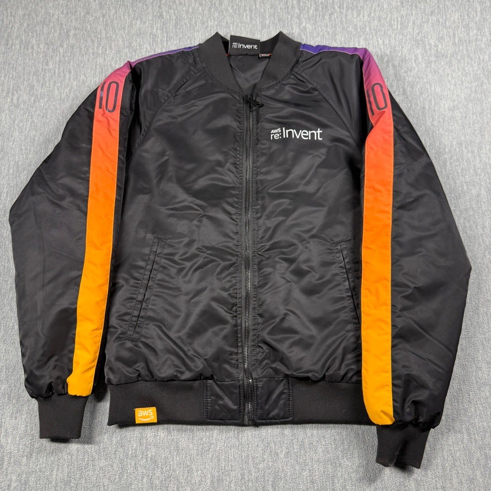 AWS re Invent 10th Anniversary Bomber Jacket Level Up Wear Black XXS Mens Womens